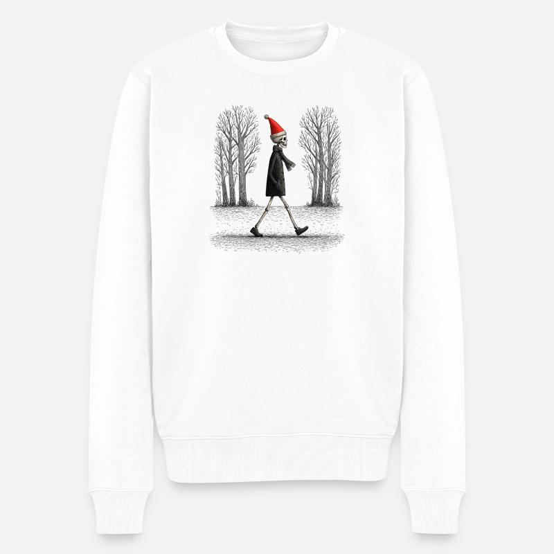 Skelett mit Weihnachtshut im Wald - Männer Premium Bio Pullover - Weiß