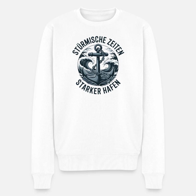  Stürmische Zeiten Starker Hafen Anker Symbol - Männer Premium Bio Pullover - Weiß