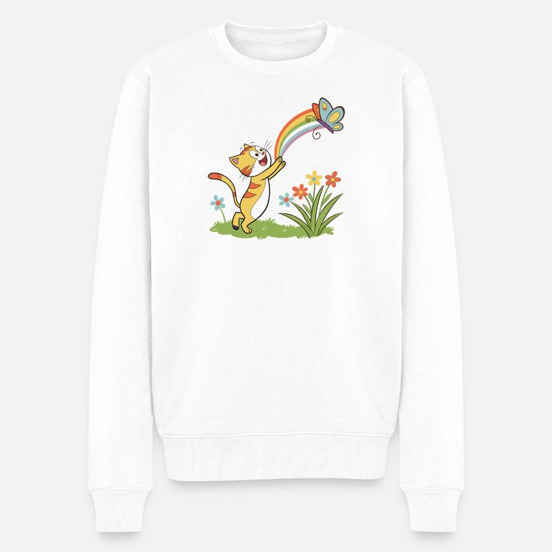 Rainbow Chase Kätzchen - Männer Premium Bio Pullover - Weiß