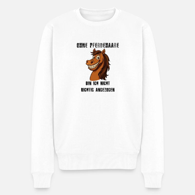 Ohne Pferdehaar – Pferdekarikatur - Freches Pferd - Männer Premium Bio Pullover - Weiß