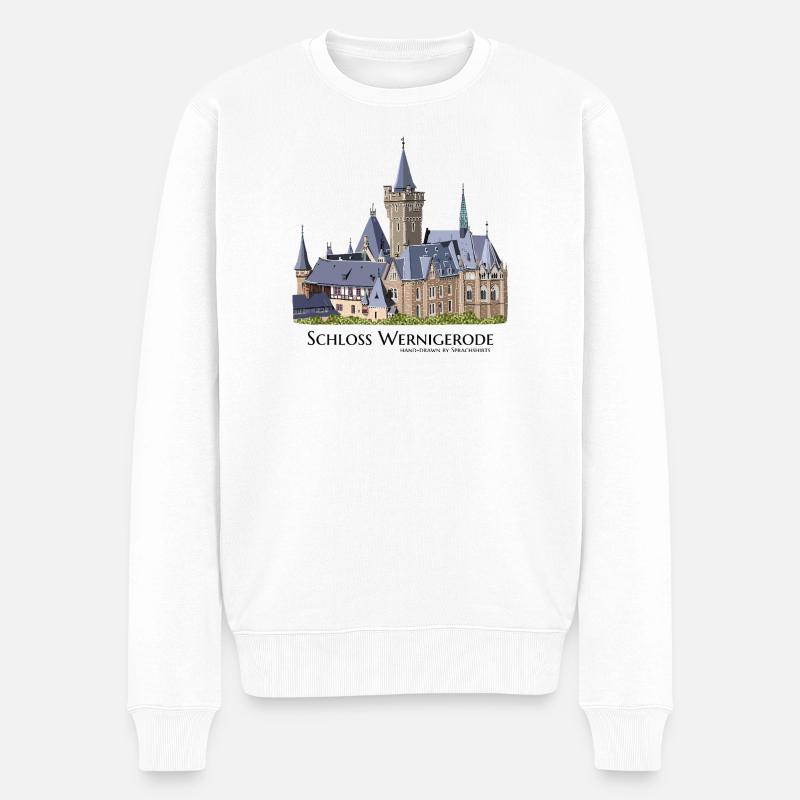 Schloss Wernigerode im Harz, Handzeichnung - Männer Premium Bio Pullover - Weiß