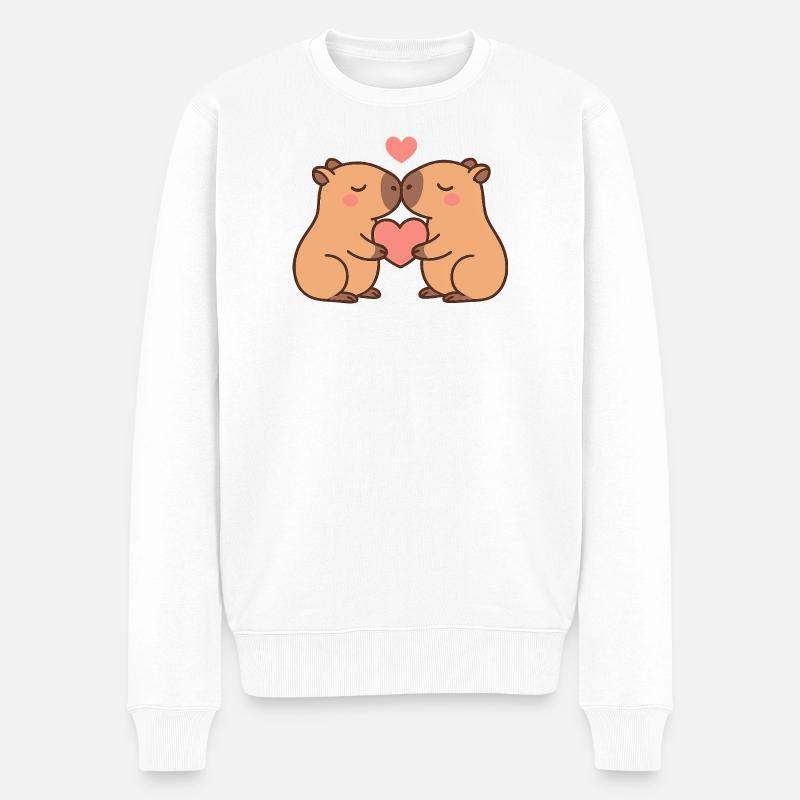 Küssende Capybaras mit Herz – Valentinsmotiv - Männer Premium Bio Pullover - Weiß