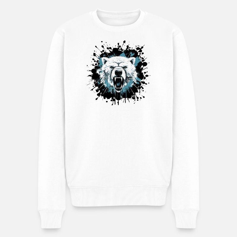 Eisbär im Splatter-Style - Männer Premium Bio Pullover - Weiß