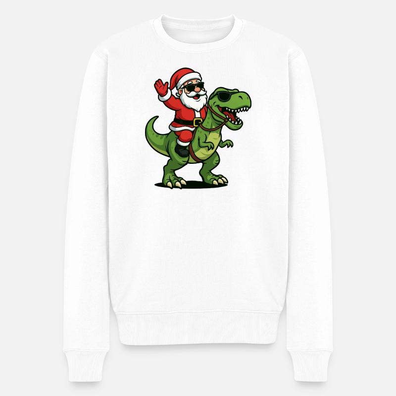 Weihnachts T Rex mit Santa Swag - Männer Premium Bio Pullover - Weiß