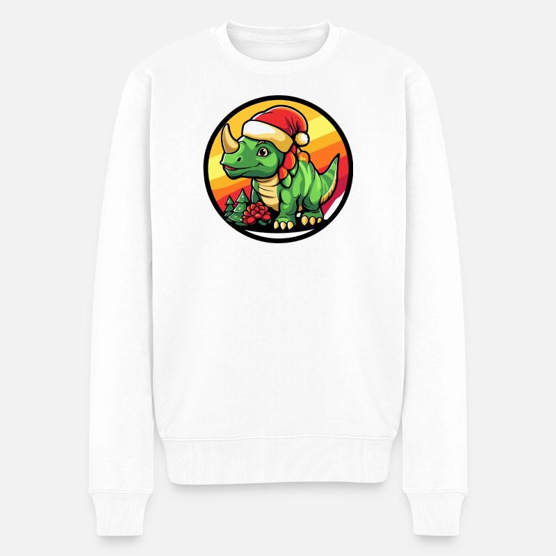 Dino Santa im Weihnachtsglanz - Männer Premium Bio Pullover - Weiß
