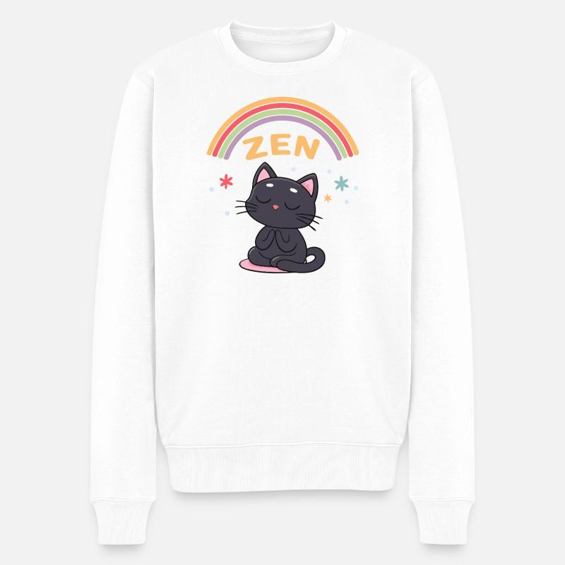 Chat Zen Arc Ciel Méditation - Pull Premium bio Homme - blanc