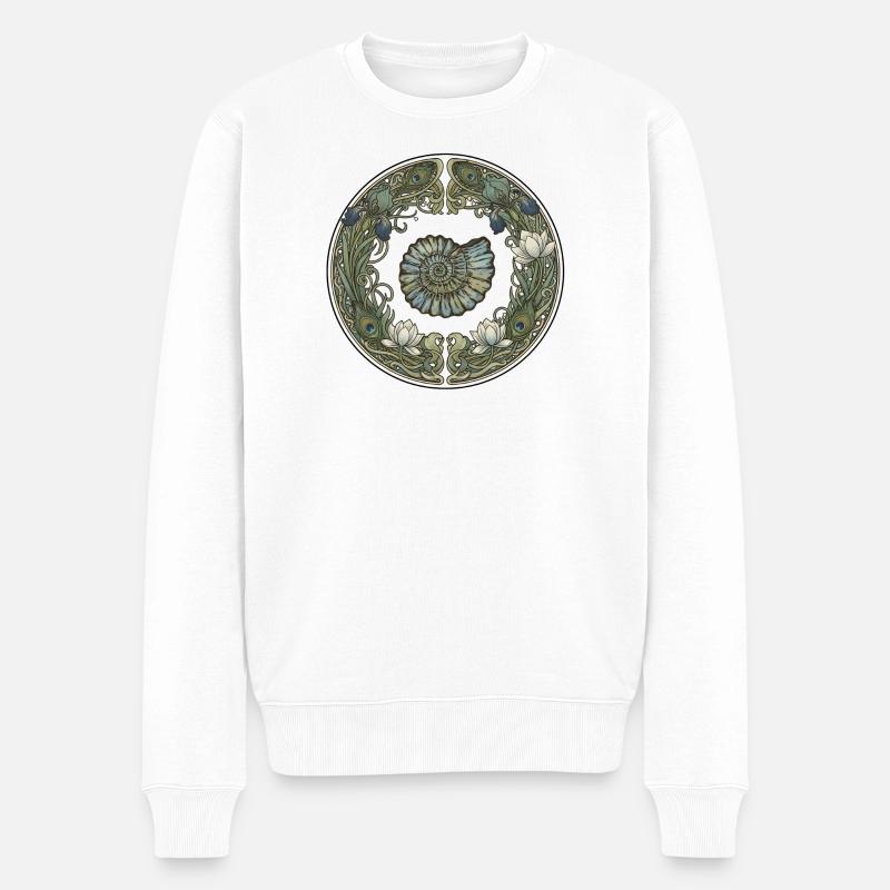 Ammonit Kreisrahmen mit Seegras - Männer Premium Bio Pullover - Weiß