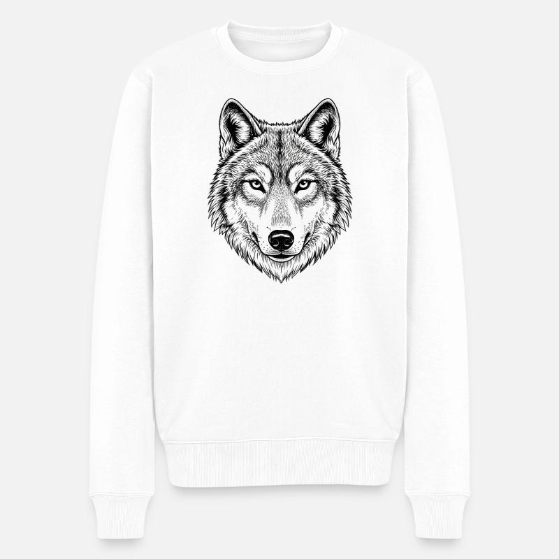 Wolf - Männer Premium Bio Pullover - Weiß