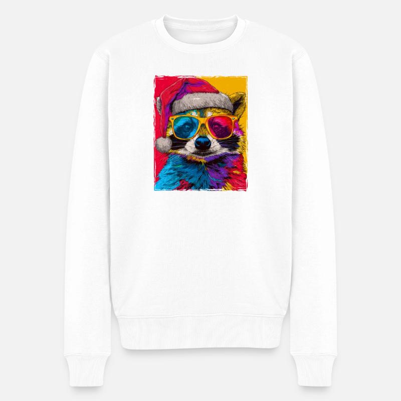 Waschbär Weihnachten Porträt - Männer Premium Bio Pullover - Weiß