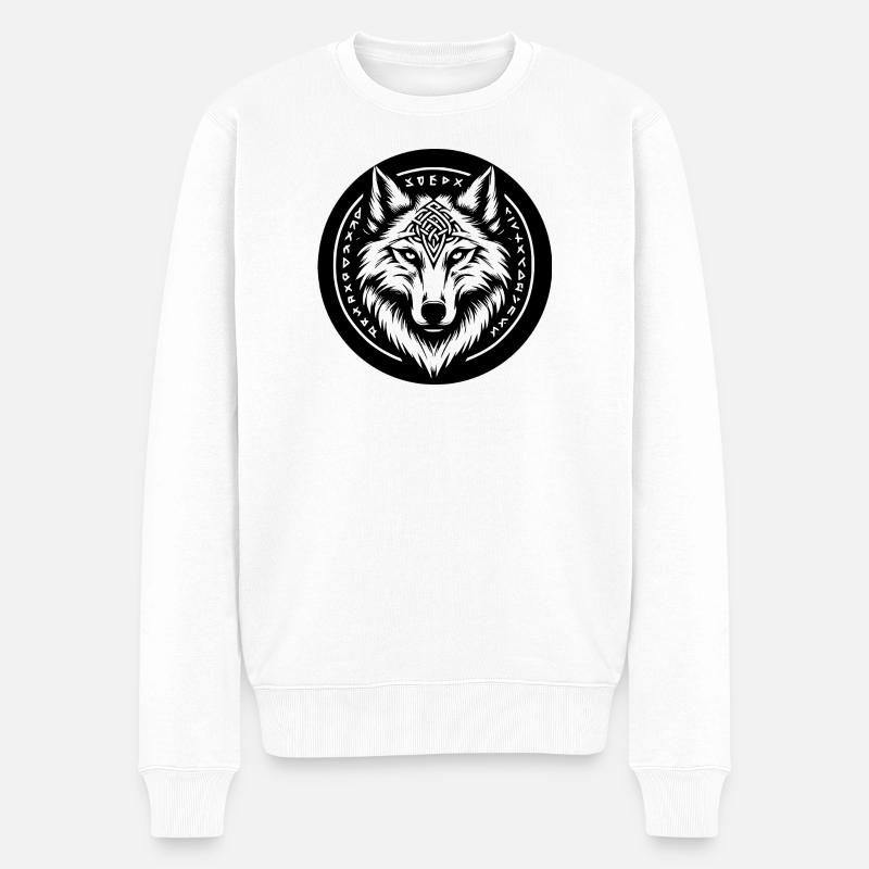 Wolf mit nordischen Symbolen - Männer Premium Bio Pullover - Weiß