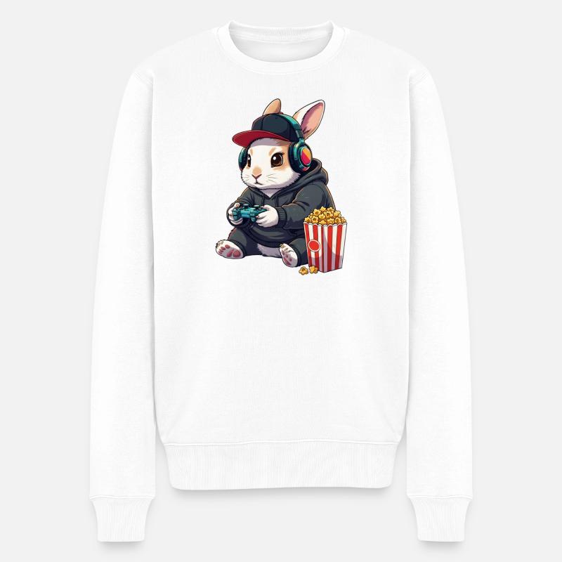 Joueur de lapin avec du popcorn - Pull Premium bio Homme - blanc