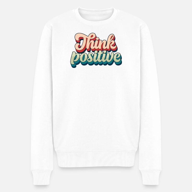 Think Positive Rétro Script - Pull Premium bio Homme - blanc