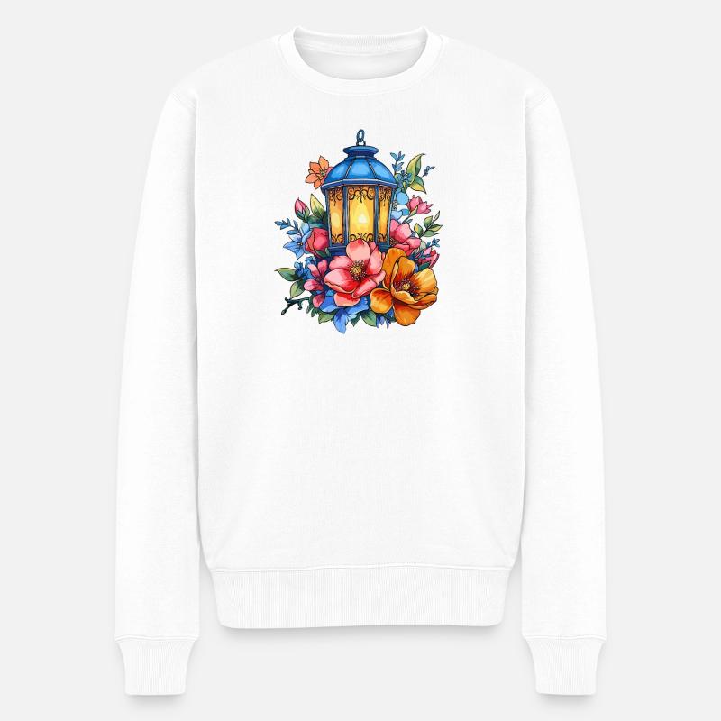 Blumenlaterne im Nachtglanz - Männer Premium Bio Pullover - Weiß