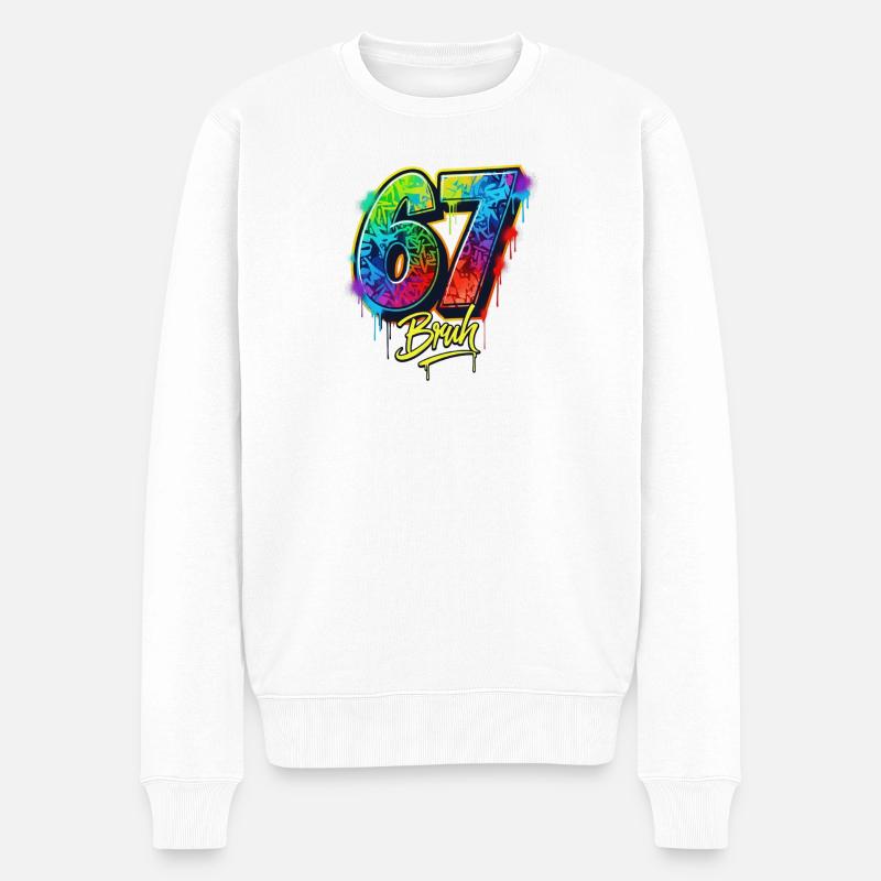 6 7 Mème – Édition Graffiti Bruh - Pull Premium bio Homme - blanc