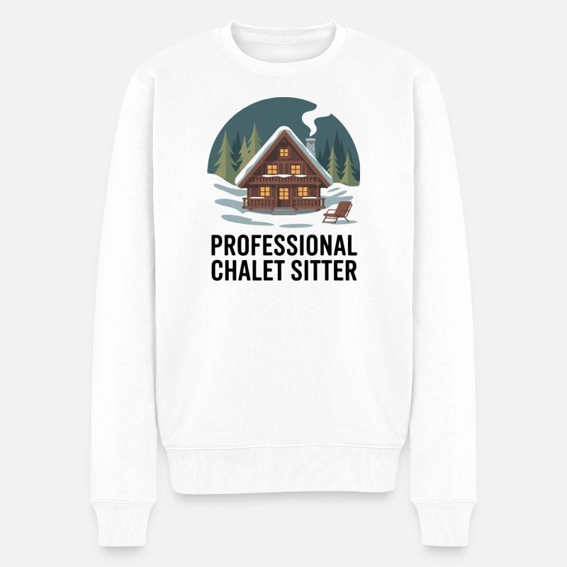Gemütliches Chalet im Schneewald - Männer Premium Bio Pullover - Weiß