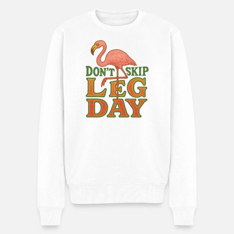 Flamingo Leg Day Retro Tee - Männer Premium Bio Pullover - Weiß