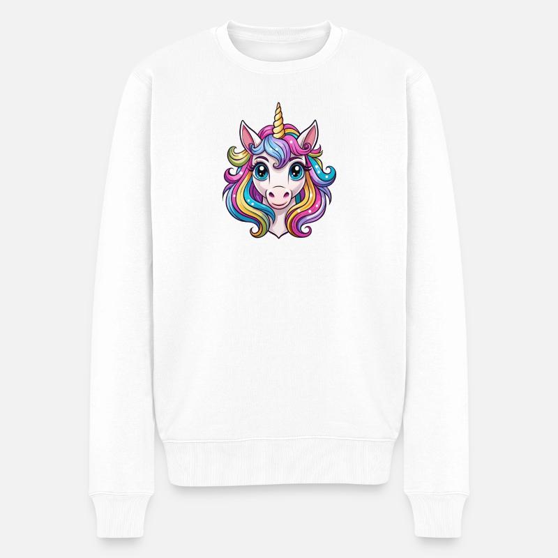 Einhorngesicht - Männer Premium Bio Pullover - Weiß