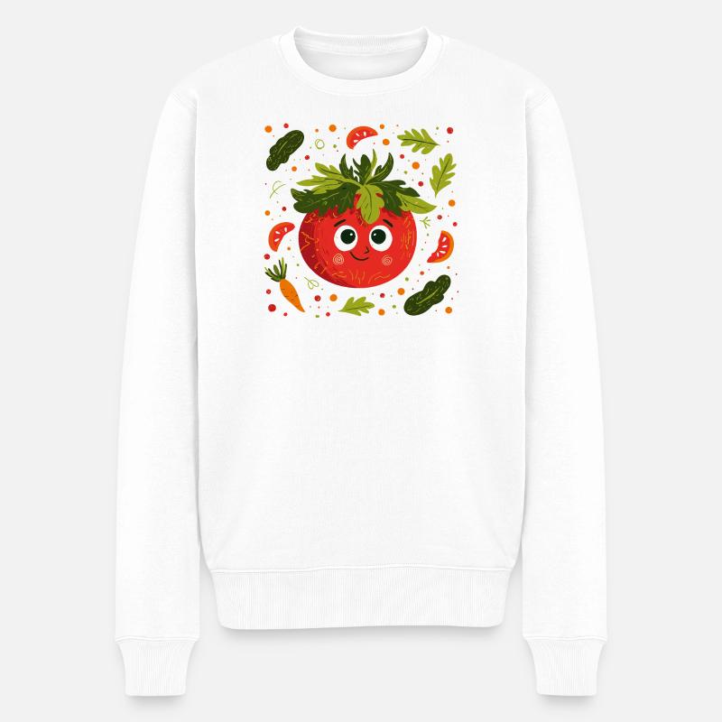 Fröhliche Tomate mit Kräuterkrone - Männer Premium Bio Pullover - Weiß
