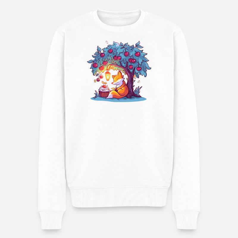 Renard cerisier près de la lanterne - Pull Premium bio Homme - blanc