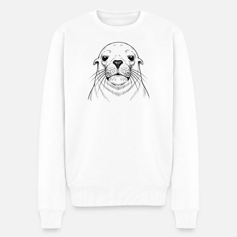 Seelöwe - Männer Premium Bio Pullover - Weiß