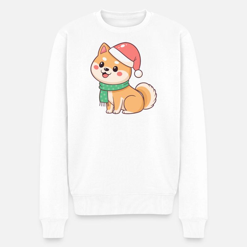 Shiba Noël en bonnet et écharpe - Pull Premium bio Homme - blanc