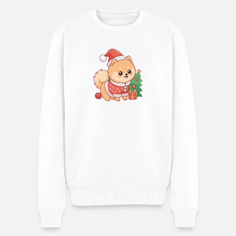 Kawaii-Weihnachtshund im Pullover - Männer Premium Bio Pullover - Weiß