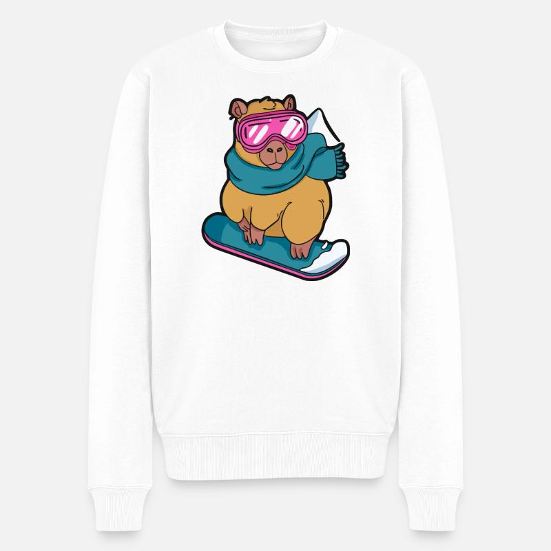 Cooles Capybara Snowboard Winter Sport - Männer Premium Bio Pullover - Weiß