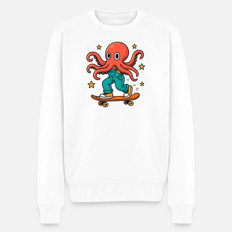 Skater-Oktopus in Latzhose - Männer Premium Bio Pullover - Weiß