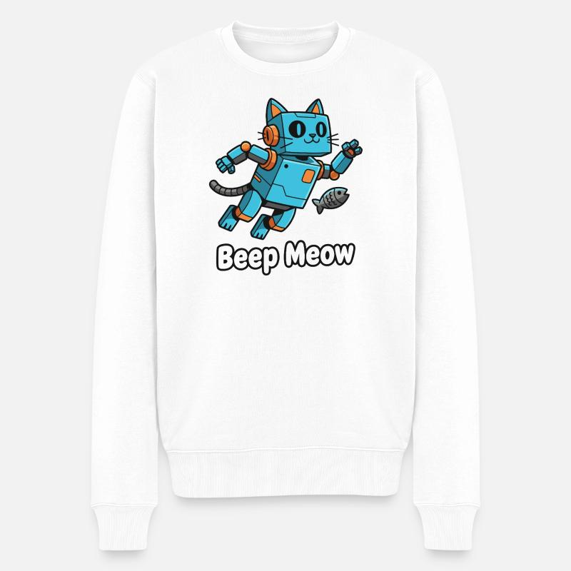 Blauer Roboterkater Beep Meow - Männer Premium Bio Pullover - Weiß