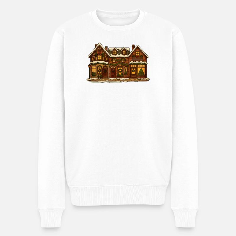Winterliches Weihnachtsdorf - Männer Premium Bio Pullover - Weiß