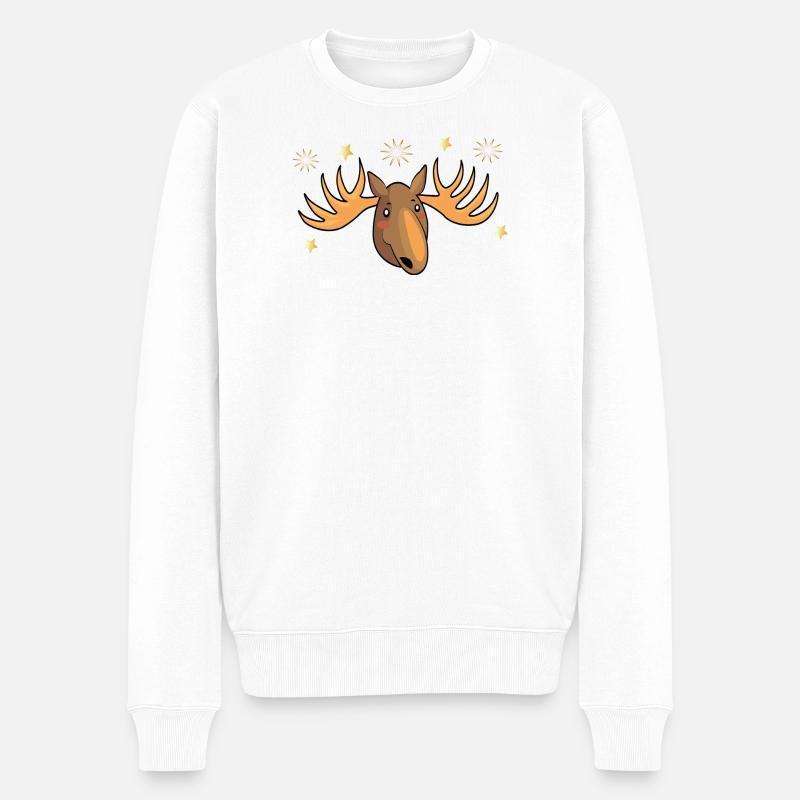 Elch mit Sterne Weihnachten - Männer Premium Bio Pullover - Weiß