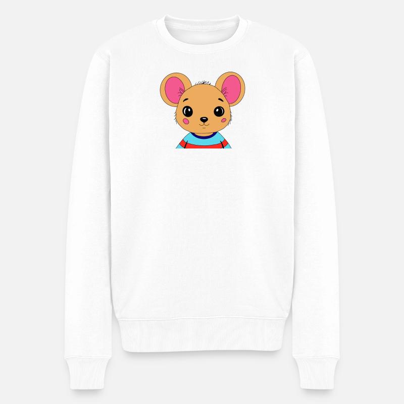 Kuschelmieze im bunten Streifenshirt - Männer Premium Bio Pullover - Weiß