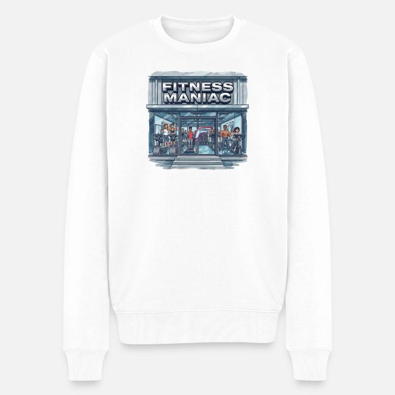 Fitness-Maniac Gymfront-Szene - Männer Premium Bio Pullover - Weiß