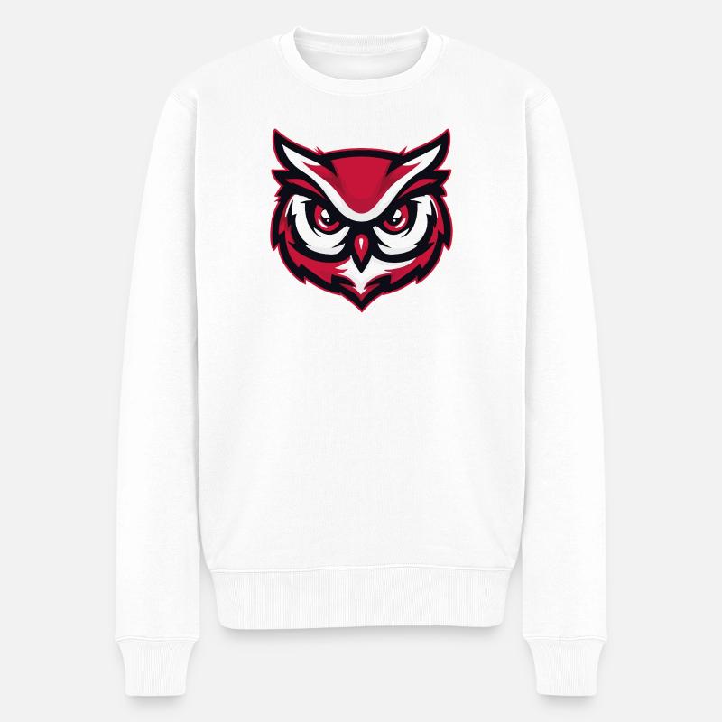 Maskottchen Eule Red White - Männer Premium Bio Pullover - Weiß