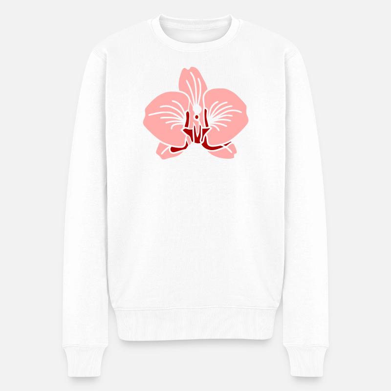 Pinke Orchidee Linienkunst - Männer Premium Bio Pullover - Weiß