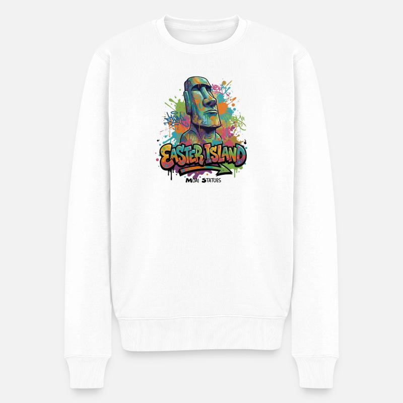 Moai – Hüter der Osterinsel - Vibrant Graffiti  - Männer Premium Bio Pullover - Weiß