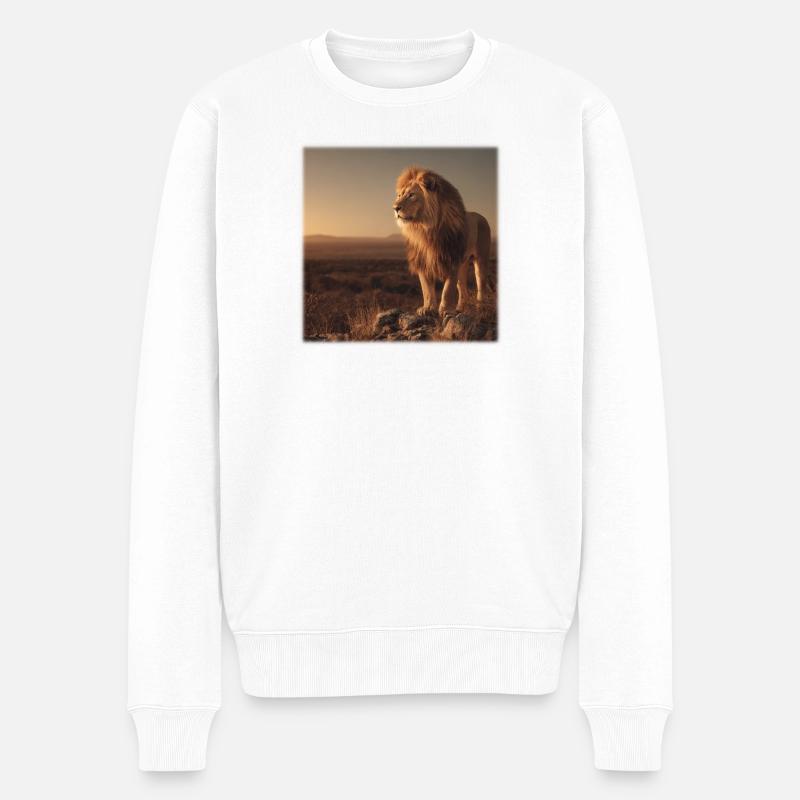 Majestätisch im Abendlicht, der Löwenkönig  - Männer Premium Bio Pullover - Weiß