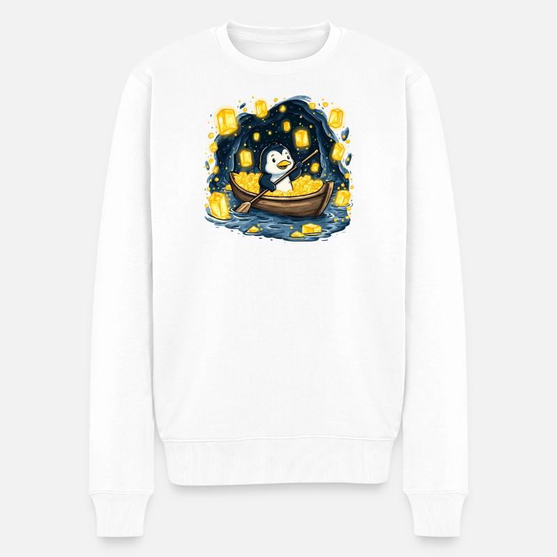 Pinguin im Goldfluss - Männer Premium Bio Pullover - Weiß
