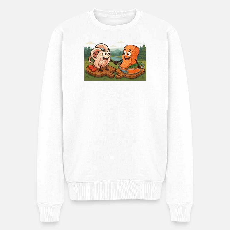 Struganina, Lachs - Fisch roh - Weiter Norden - Männer Premium Bio Pullover - Weiß