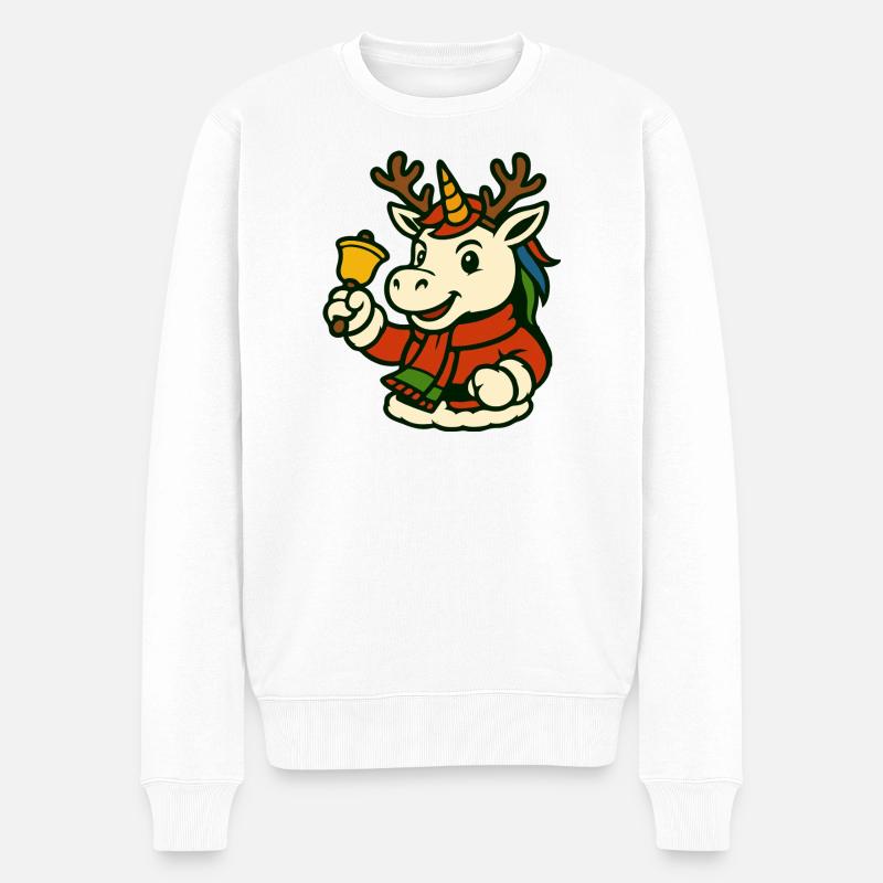 Weihnachtseinhorn mit Glocken-Maskottchen-Kunst - Männer Premium Bio Pullover - Weiß