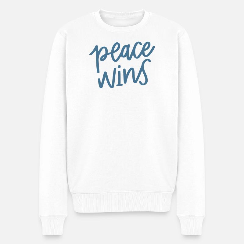 Frieden gewinnt Handlettering - Männer Premium Bio Pullover - Weiß