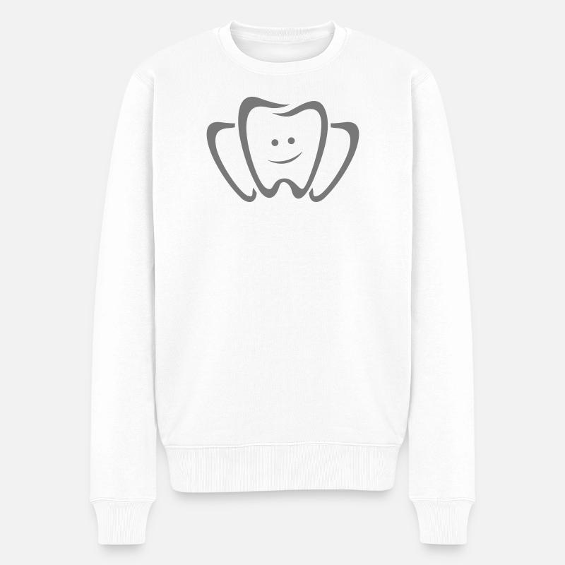 Fröhlicher Zahn Smile-Motiv - Männer Premium Bio Pullover - Weiß