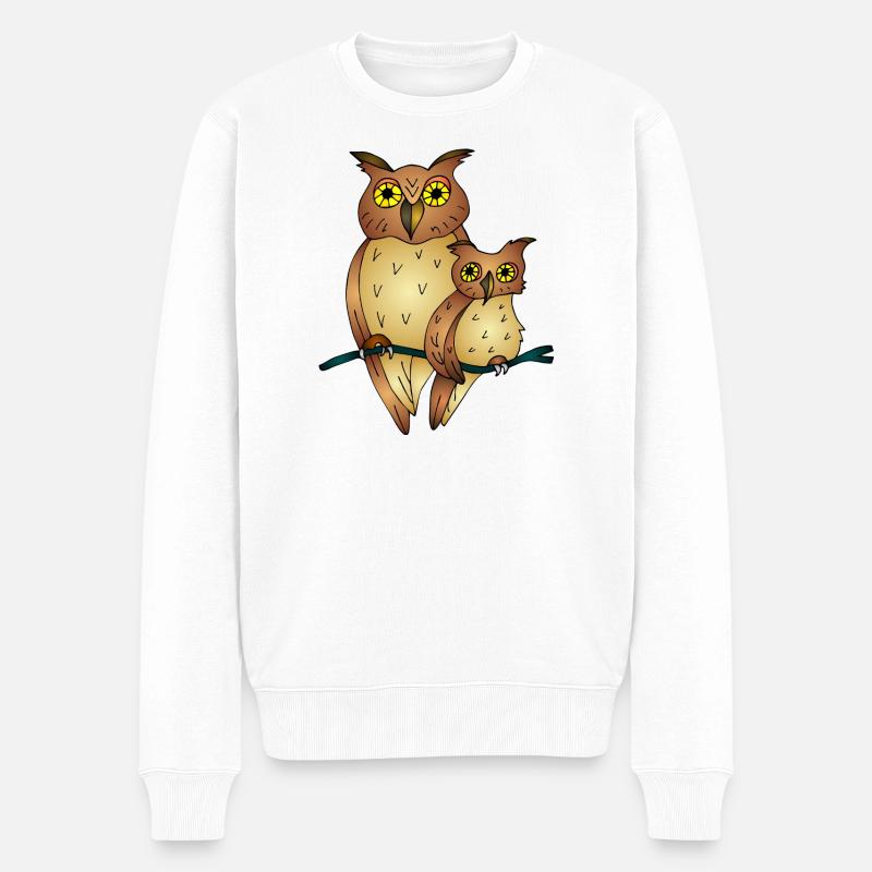 Eulen - Männer Premium Bio Pullover - Weiß