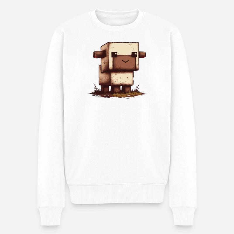 Pixel Schaf Retro Look - Männer Premium Bio Pullover - Weiß