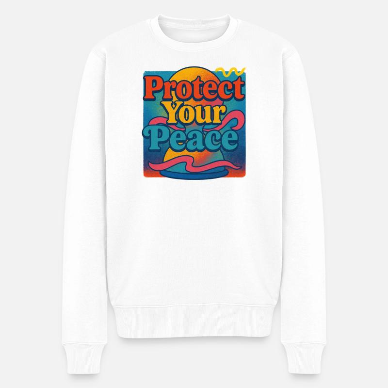 Protect Your Peace Retro Sunset - Männer Premium Bio Pullover - Weiß