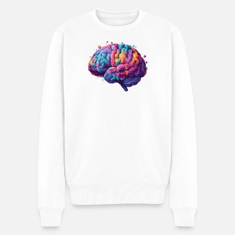 Buntes Neurodiversitäts Gehirn im farbenfrohen Kun - Männer Premium Bio Pullover - Weiß