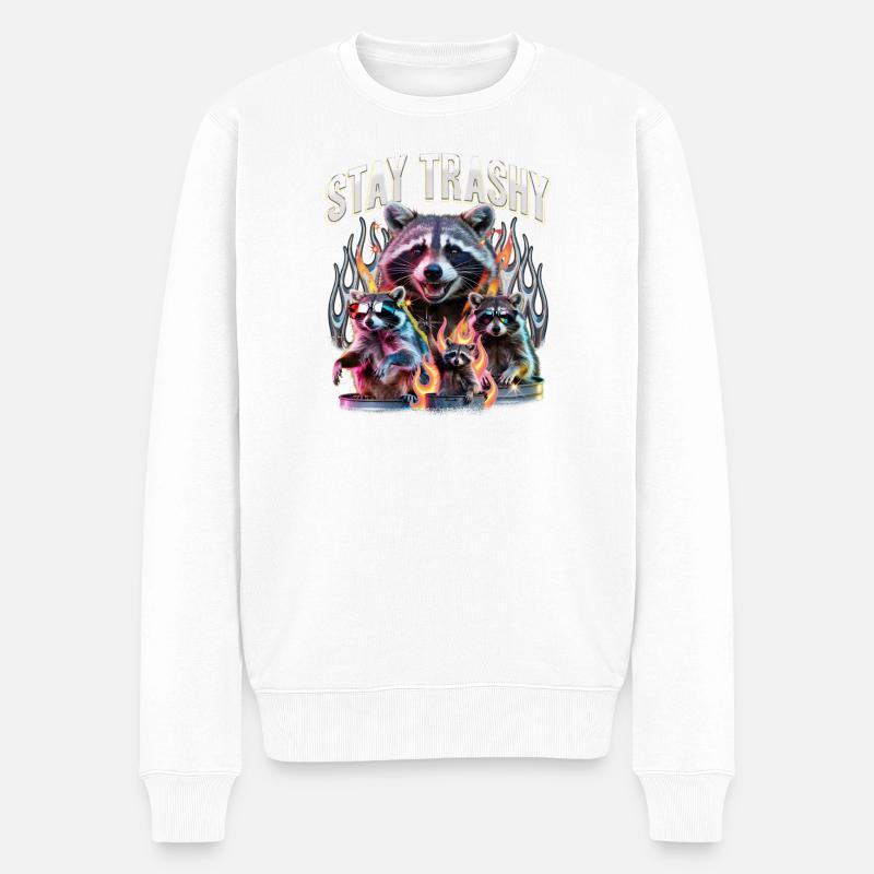 Funny Raccoon - Männer Premium Bio Pullover - Weiß