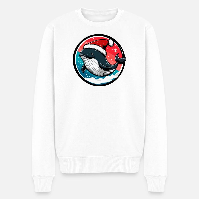 Wal mit Santa-Hut - Männer Premium Bio Pullover - Weiß