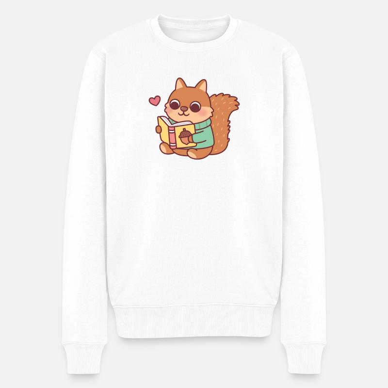 Niedliches Eichhörnchen liest ein Buch - Männer Premium Bio Pullover - Weiß