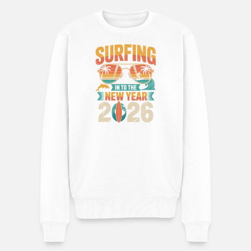 Surfer dans la nouvelle année 2026 - Pull Premium bio Homme - blanc